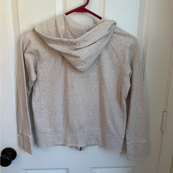 5/$10 | Oatmeal Colored Zip-Up Hoodie with Raw Hem Detail - Picture 6 of 9